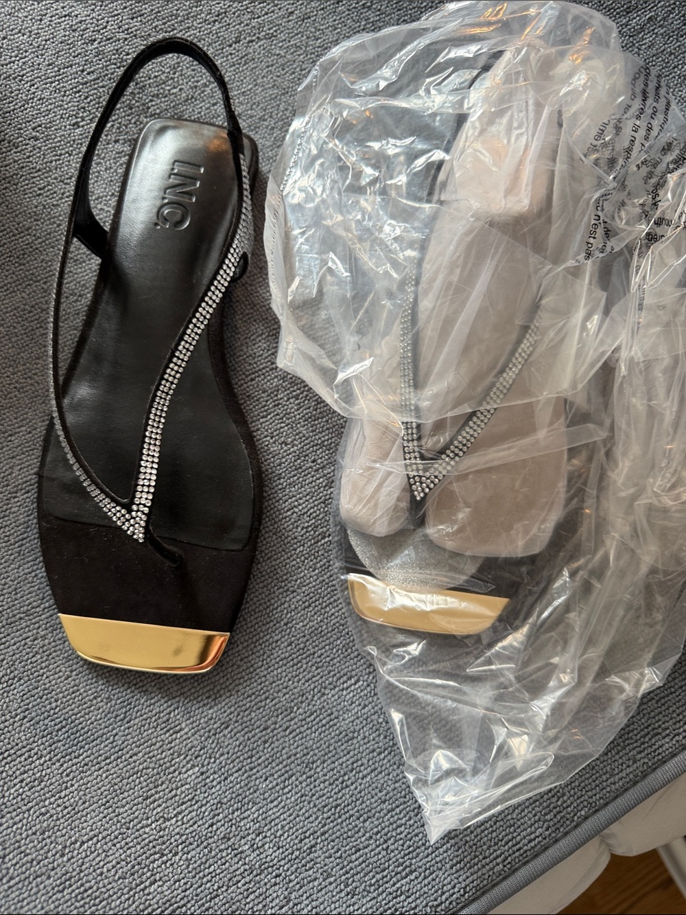INC International Concepts Black Rhinestone Slingback Sandals with Gold Accent